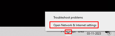 Click on internet icon and open network settings