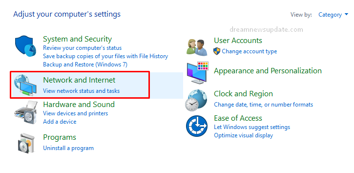 Click on the Network Internet option
