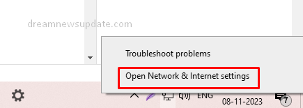 Click on the open network and internet settings