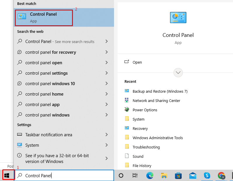 Click on the start menu and search Control panel