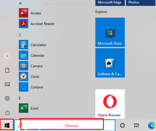 Click on the start menu and type winver