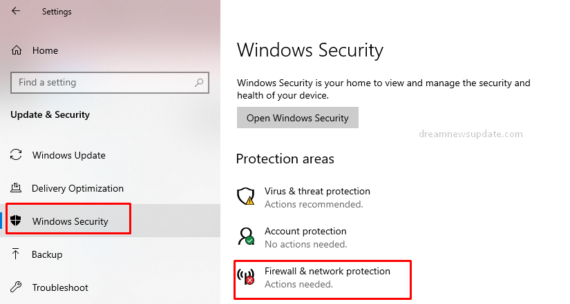 Select the Windows security option.