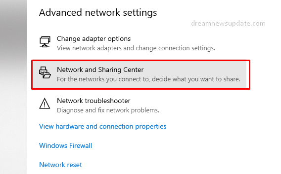 Find network and sharing center option