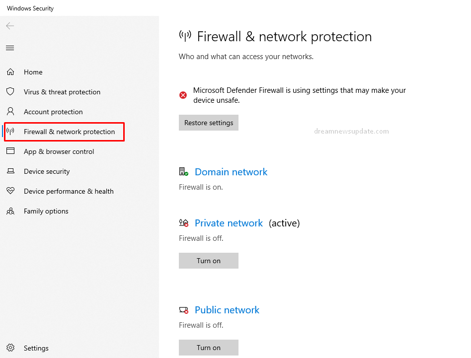 Firewall and Protection option