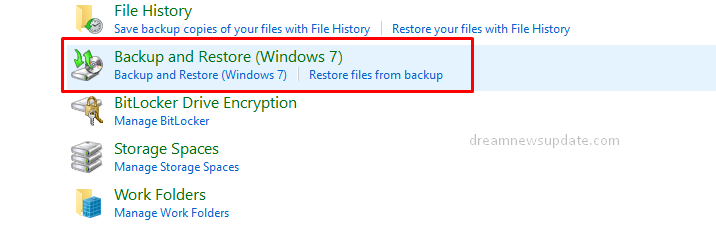 Select the Backup and Restore on Windows 11